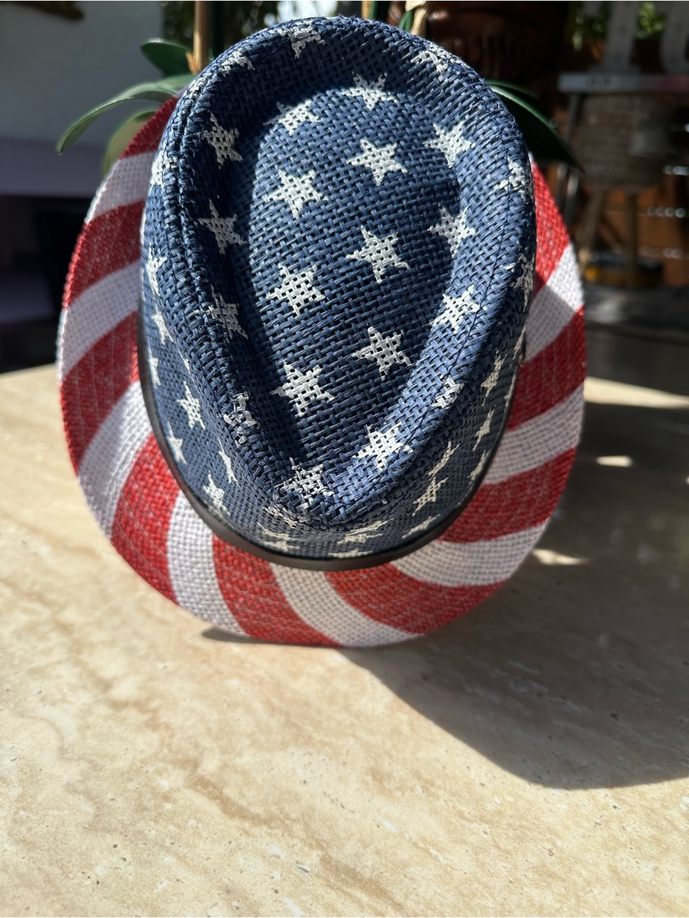 Patriotic American Flag Fedora Hat Red White Blue Straw Look 4th of July - Picture 5 of 6